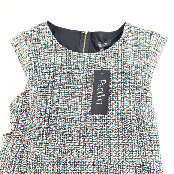 Papillon NWT Fit & Flare Twee Coquette Chevron Confetti Belted Dress Women's Med - Picture 4 of 8